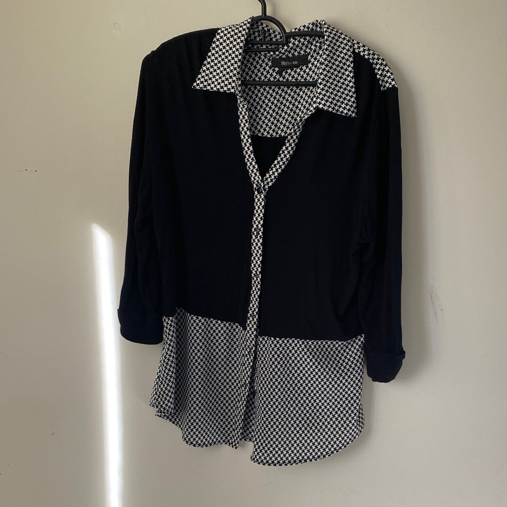 Style & Co. Black and White Button Down Shirt